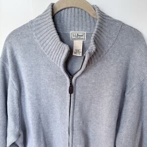 L.L Bean Men's 100% COTTON Mock Neck Full Zip Chunky Knit Sweater GRAY XL‎